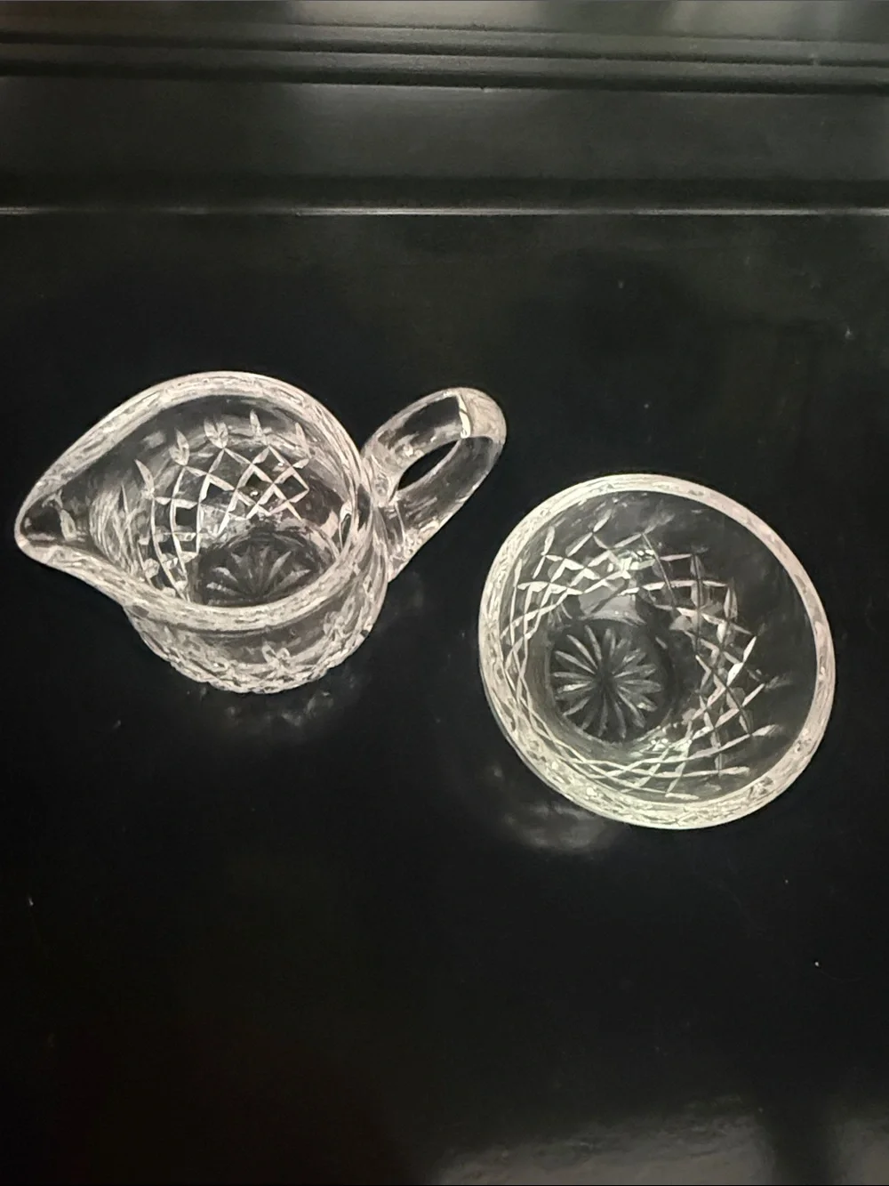 Clear Cut-Glass Creamer and Sugar Bowl - Clear Glass